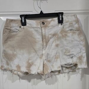 Aerie Tie-Dye Distressed Jean Shorts - Cream and Brown